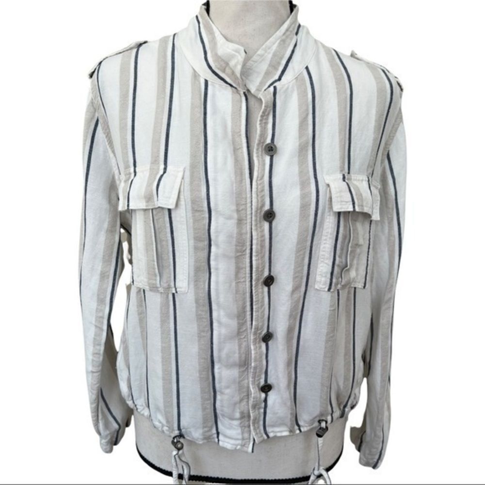 Rails Rowen Linen Blend Jacket Coco Stripe Size S… - image 3